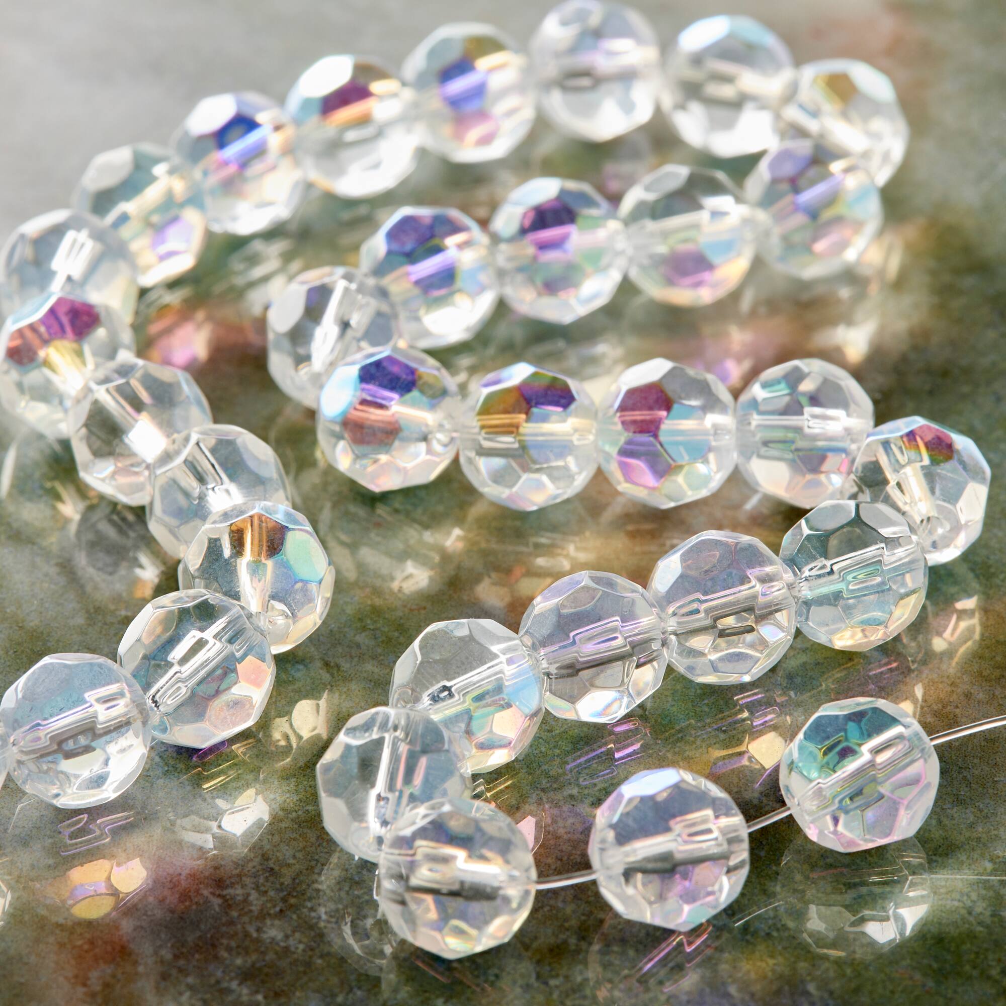 Crystal AB Faceted Glass Round Beads, 10mm by Bead Landing™